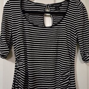 White House Black Market Black & White Striped Scoop-Neck Tunic